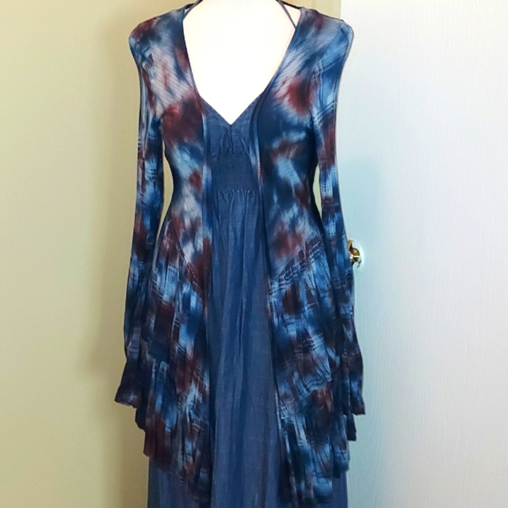 ONE WORLD Blue and Gray Top